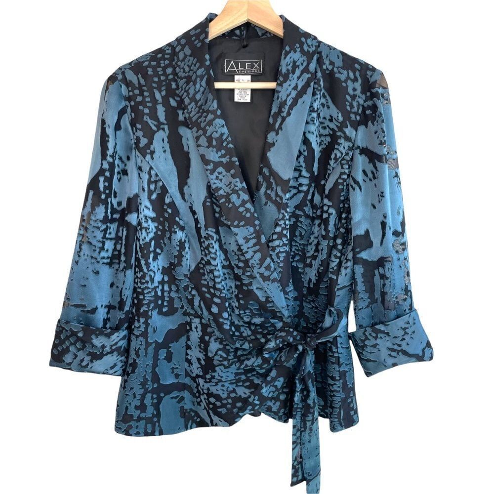 Alex Evenings Sheer Sleeve Wrap Blazer